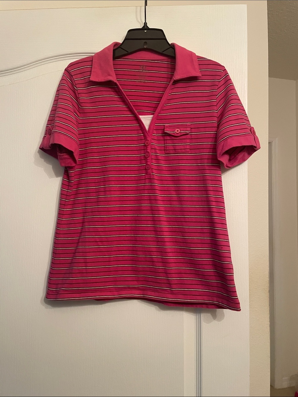 Covington Fuchsia Striped Polo Tee